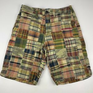 Vintage Y2K American Eagle Men's Size 30 Madras Plaid Camo Patchwork Shorts